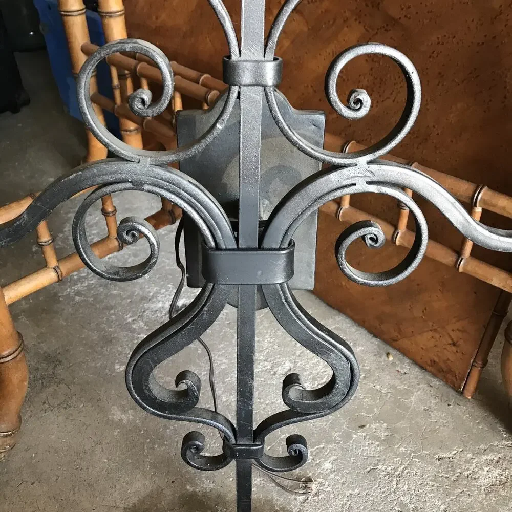 LARGE 1920S STYLE WROUGHT IRON SPANISH REVIVAL HOME WALL DOUBLE SCONCE LAMP